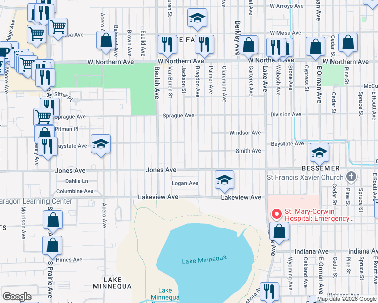 map of restaurants, bars, coffee shops, grocery stores, and more near 1717 Jackson Street in Pueblo