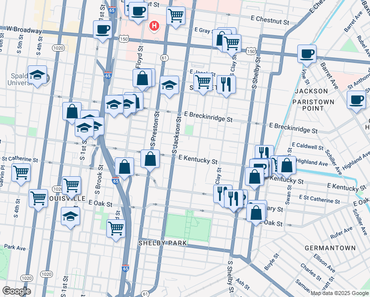 map of restaurants, bars, coffee shops, grocery stores, and more near 507 Columbus Avenue in Louisville