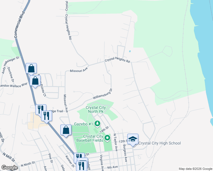 map of restaurants, bars, coffee shops, grocery stores, and more near 4 Concord Drive in Crystal City