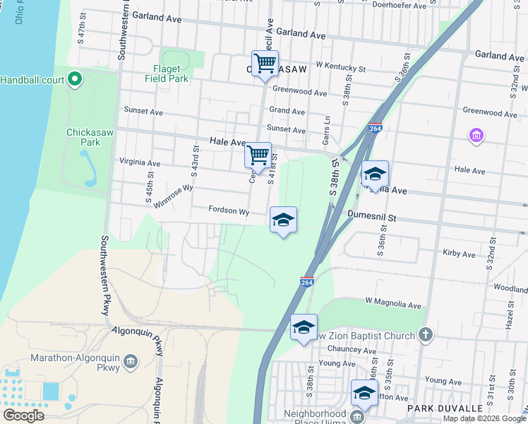 map of restaurants, bars, coffee shops, grocery stores, and more near 1230 South 41st Street in Louisville