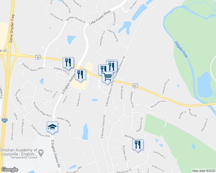 map of restaurants, bars, coffee shops, grocery stores, and more near 14010 Shelbyville Road in Louisville