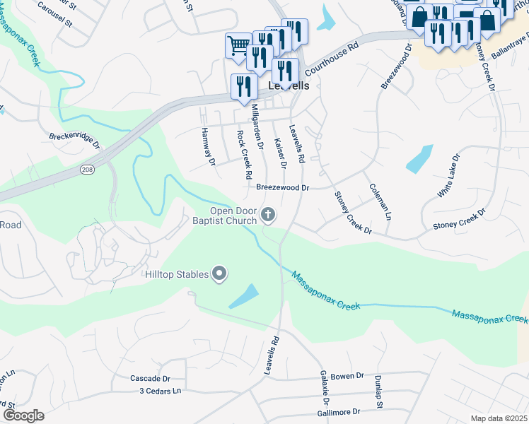map of restaurants, bars, coffee shops, grocery stores, and more near 2006 Mills Drive in Fredericksburg