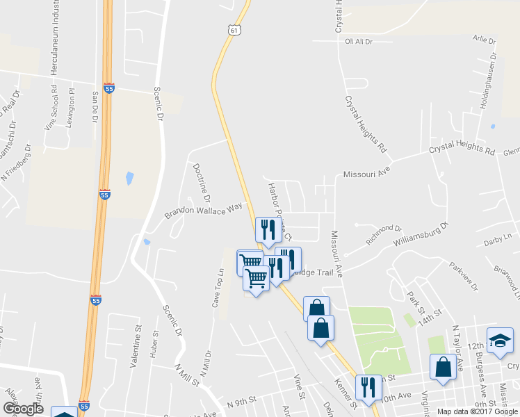 map of restaurants, bars, coffee shops, grocery stores, and more near 2300 N Truman Blvd in Crystal City