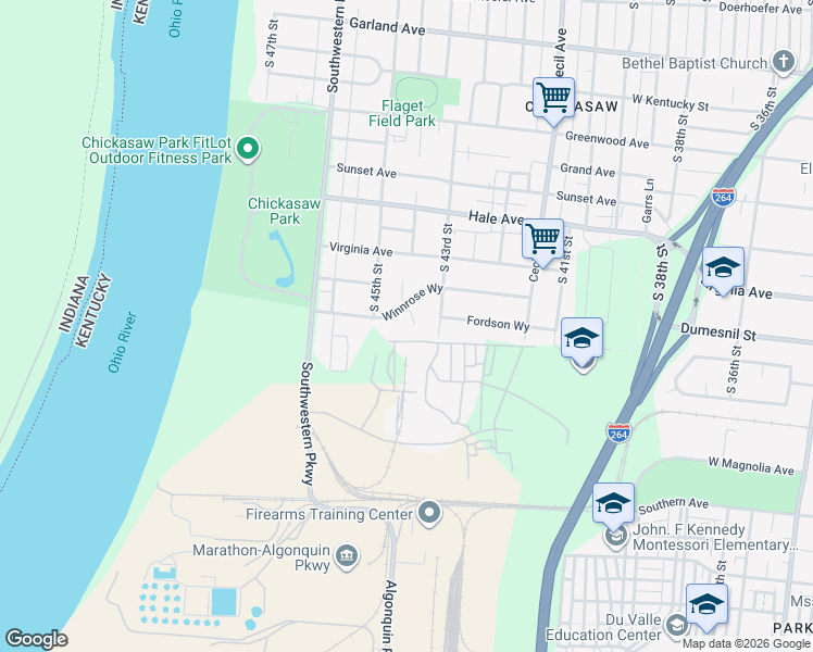 map of restaurants, bars, coffee shops, grocery stores, and more near 1304 Fairland Place in Louisville
