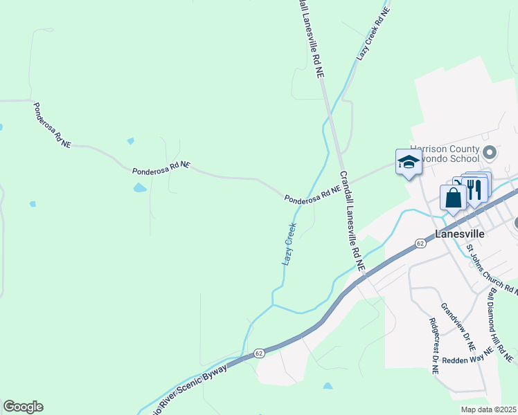 map of restaurants, bars, coffee shops, grocery stores, and more near 6000-6844 Ponderosa Road Northeast in Lanesville