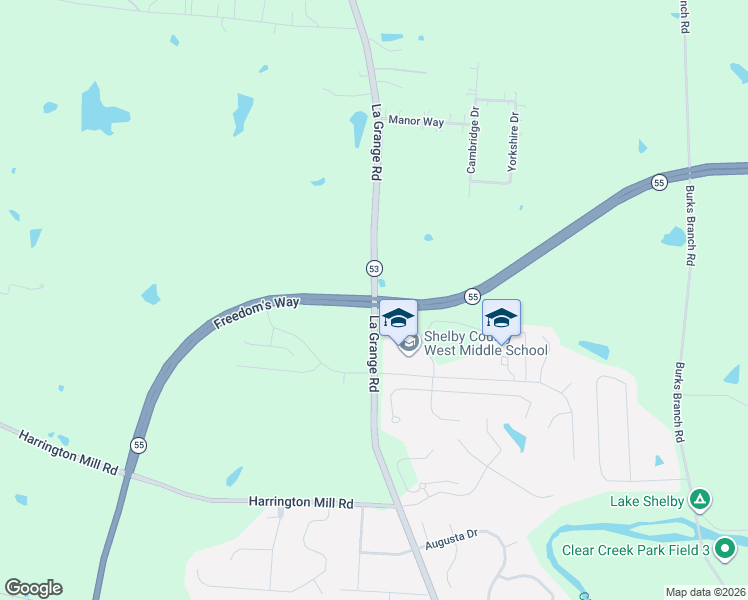 map of restaurants, bars, coffee shops, grocery stores, and more near Highway 55 in Shelbyville