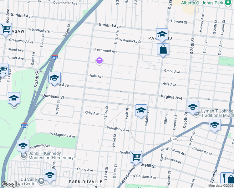 map of restaurants, bars, coffee shops, grocery stores, and more near 3110 Virginia Avenue in Louisville