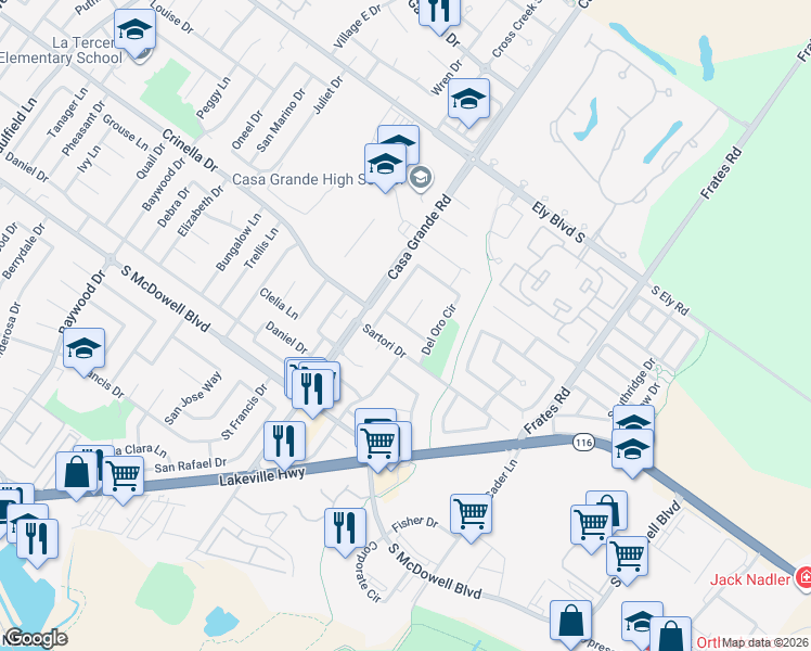 map of restaurants, bars, coffee shops, grocery stores, and more near 2 Del Sol Court in Petaluma