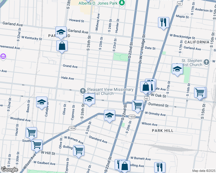 map of restaurants, bars, coffee shops, grocery stores, and more near 1171 South 23rd Street in Louisville