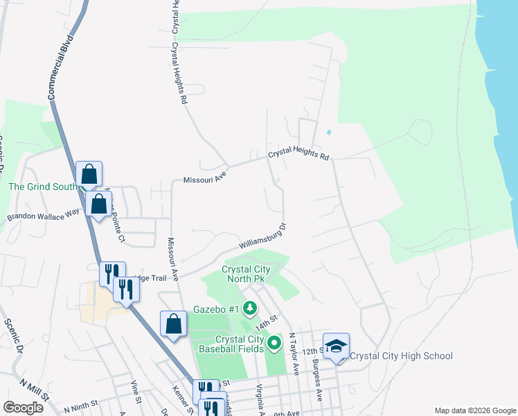 map of restaurants, bars, coffee shops, grocery stores, and more near 4 Concord Drive in Crystal City