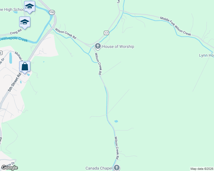 map of restaurants, bars, coffee shops, grocery stores, and more near 2103 Wilson Creek Road in Wayne