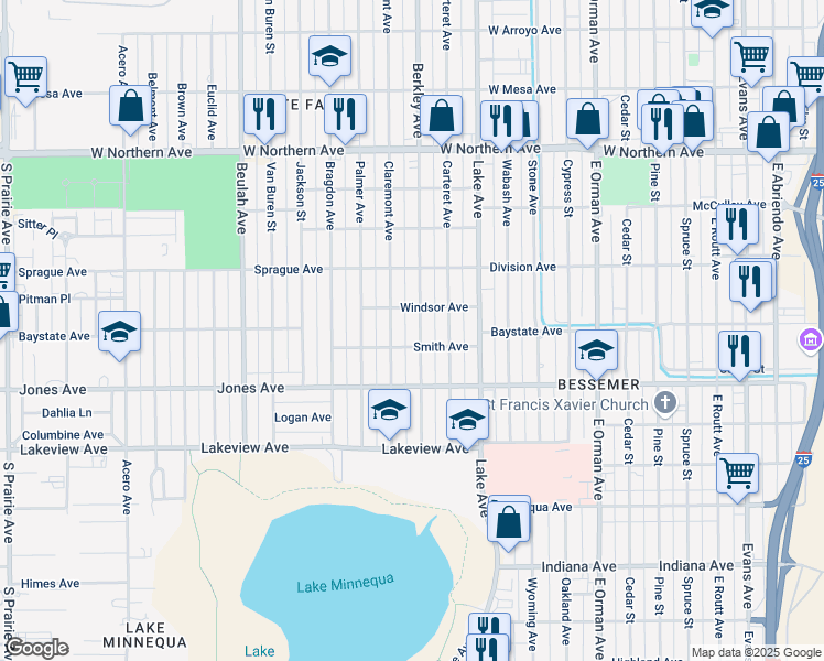 map of restaurants, bars, coffee shops, grocery stores, and more near 1402 Smith Avenue in Pueblo