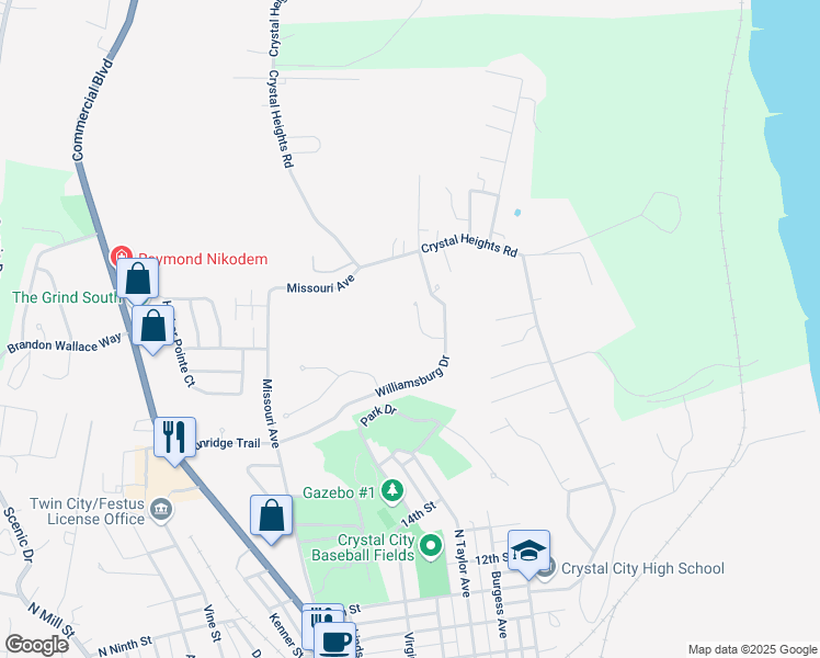 map of restaurants, bars, coffee shops, grocery stores, and more near 10 Concord Drive in Crystal City
