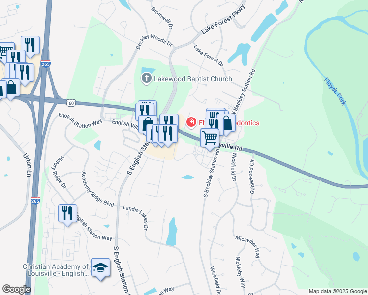 map of restaurants, bars, coffee shops, grocery stores, and more near 300 Shelby Station Drive in Louisville