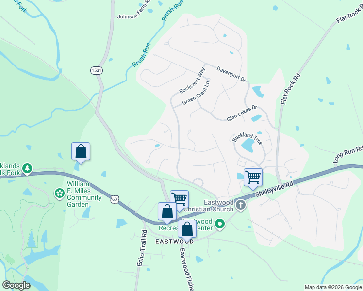 map of restaurants, bars, coffee shops, grocery stores, and more near 222 Rockcrest Way in Louisville