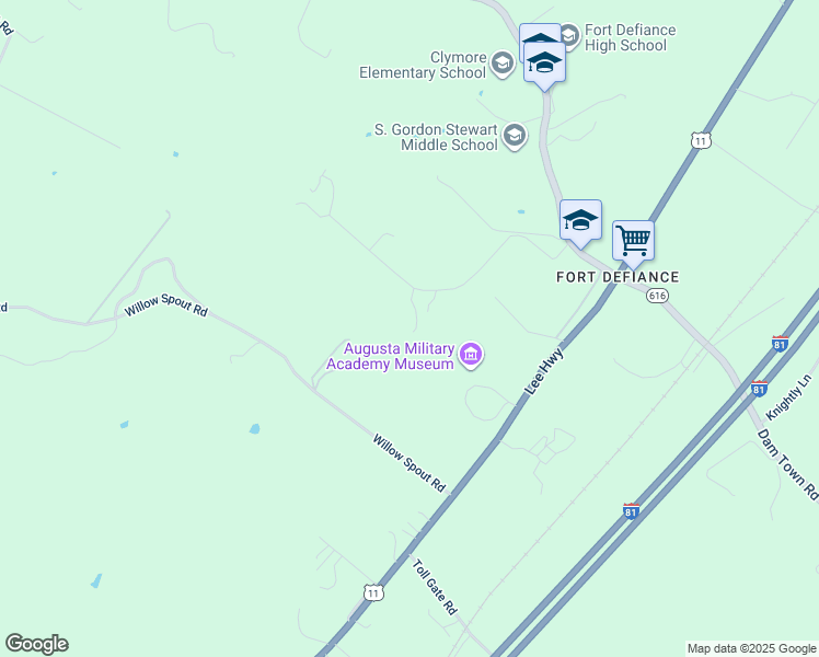 map of restaurants, bars, coffee shops, grocery stores, and more near 162 Chetola Trail in Augusta County