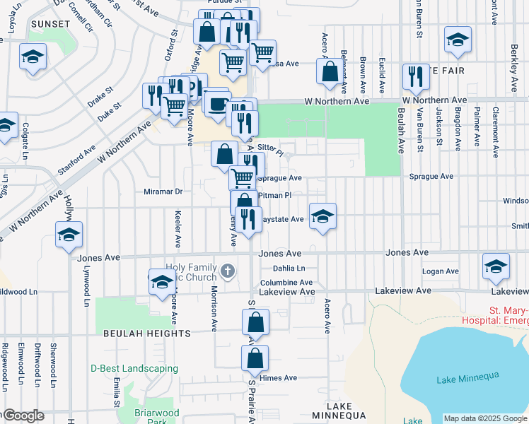map of restaurants, bars, coffee shops, grocery stores, and more near 1617 Gaylord Avenue in Pueblo