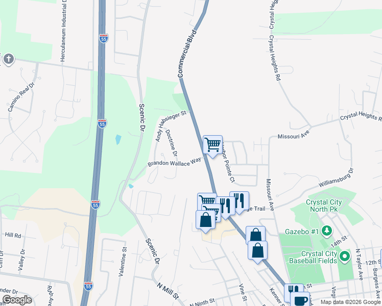 map of restaurants, bars, coffee shops, grocery stores, and more near 1500-1620 North Truman Boulevard in Festus