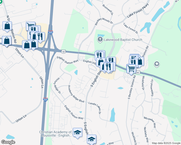 map of restaurants, bars, coffee shops, grocery stores, and more near 202 Charlton Wynde Drive in Louisville