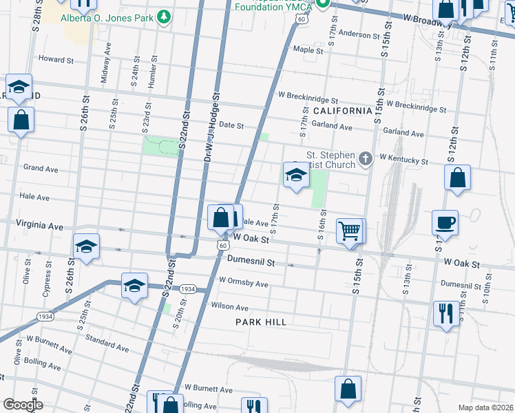map of restaurants, bars, coffee shops, grocery stores, and more near 1110 Salem Avenue in Louisville