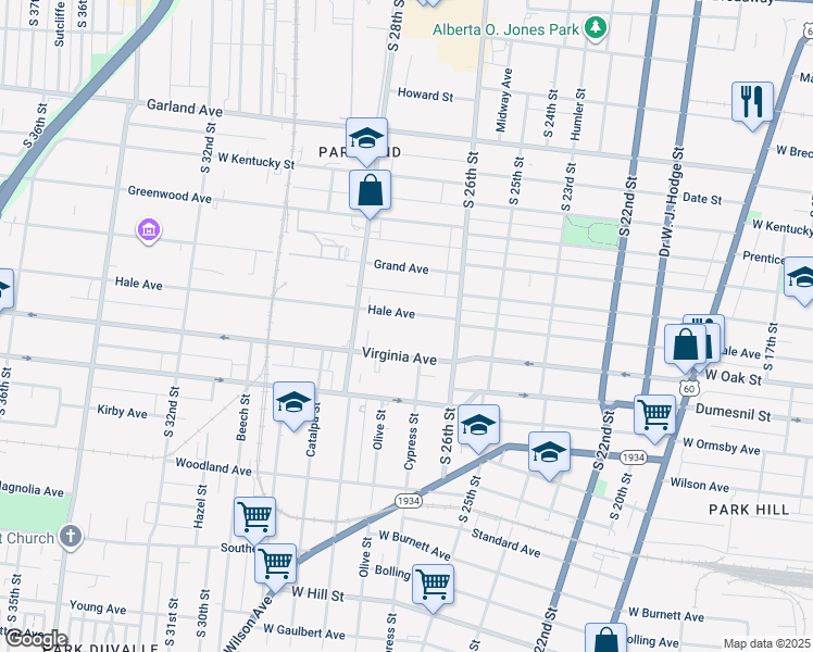 map of restaurants, bars, coffee shops, grocery stores, and more near 2717 Hale Avenue in Louisville