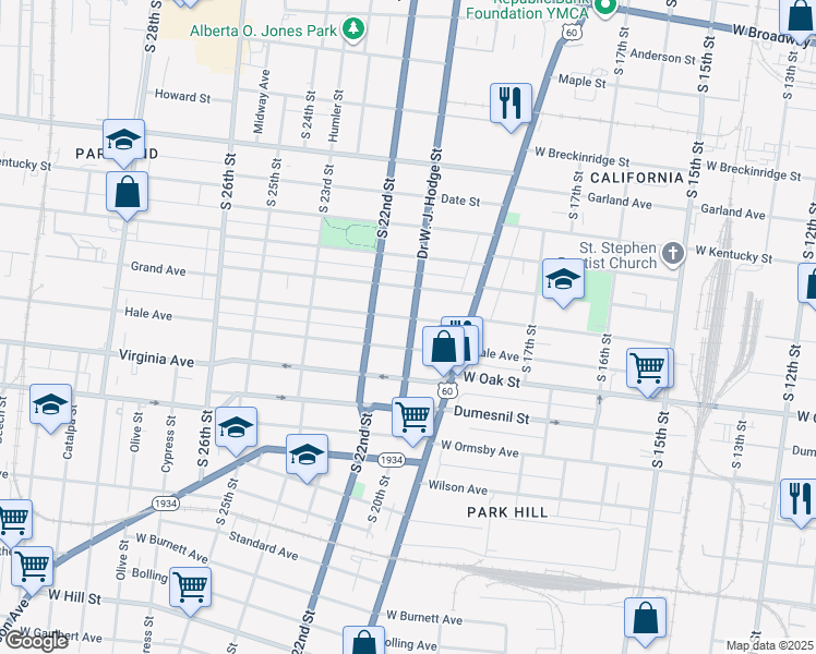 map of restaurants, bars, coffee shops, grocery stores, and more near 1835 Osage Avenue in Louisville