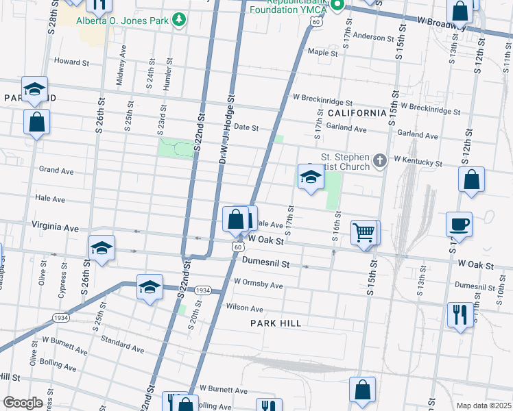 map of restaurants, bars, coffee shops, grocery stores, and more near 1112 Dixie Highway in Louisville