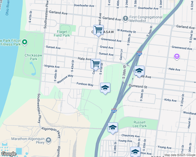 map of restaurants, bars, coffee shops, grocery stores, and more near 1208 South 41st Street in Louisville