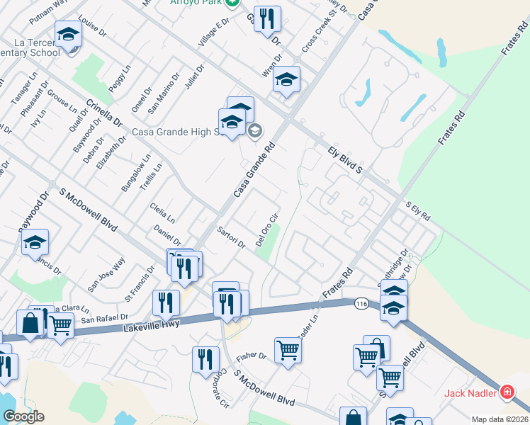 map of restaurants, bars, coffee shops, grocery stores, and more near 2 Del Sol Court in Petaluma