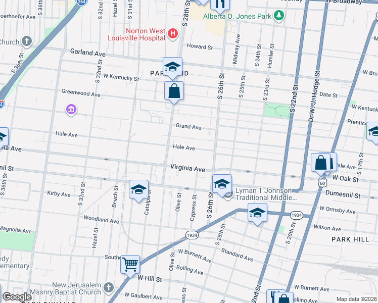 map of restaurants, bars, coffee shops, grocery stores, and more near 2717 Hale Avenue in Louisville