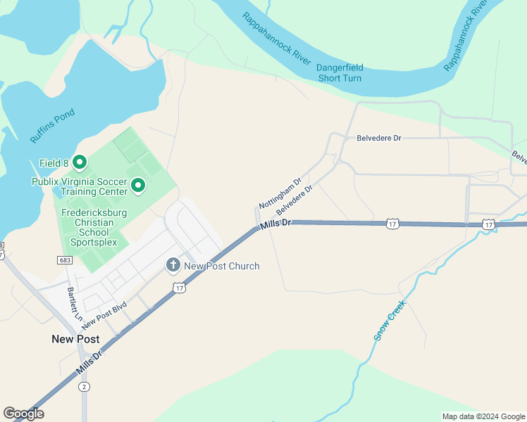map of restaurants, bars, coffee shops, grocery stores, and more near 1717 Nottingham Drive in Fredericksburg