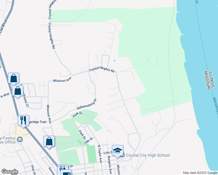 map of restaurants, bars, coffee shops, grocery stores, and more near 121 Compton Drive in Crystal City