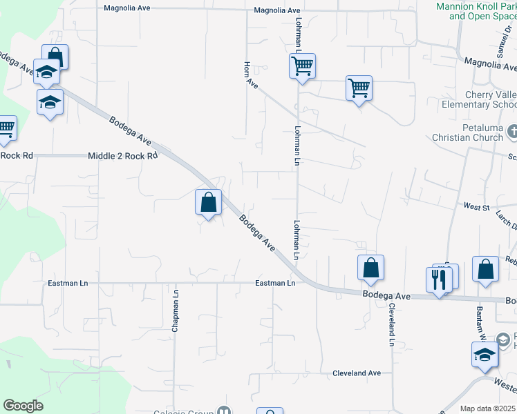 map of restaurants, bars, coffee shops, grocery stores, and more near 2480 Bodega Avenue in Petaluma