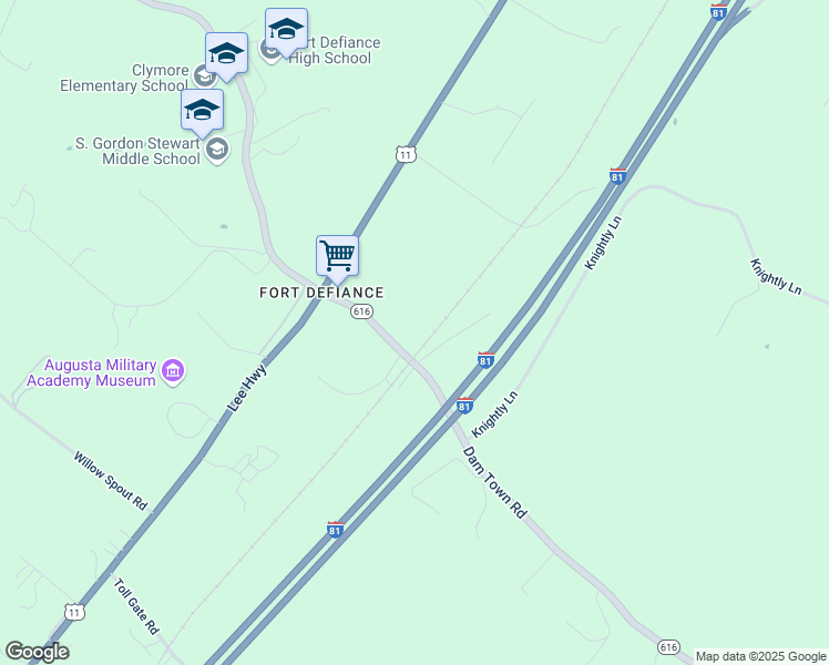 map of restaurants, bars, coffee shops, grocery stores, and more near 92 Dam Town Road in Augusta County