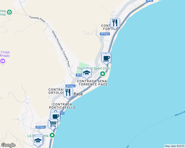 map of restaurants, bars, coffee shops, grocery stores, and more near 3204 SP43bis in Messina