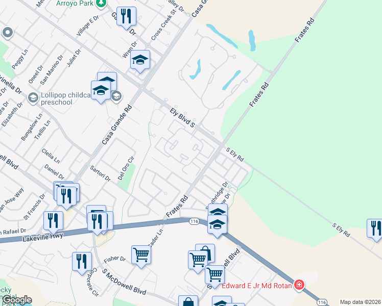 map of restaurants, bars, coffee shops, grocery stores, and more near 1 Lakeville Circle in Petaluma