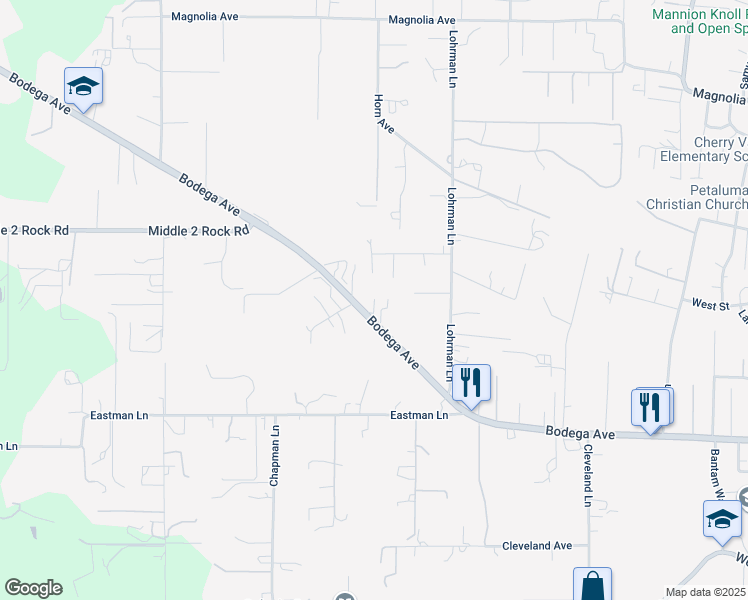map of restaurants, bars, coffee shops, grocery stores, and more near 2480 Bodega Avenue in Petaluma