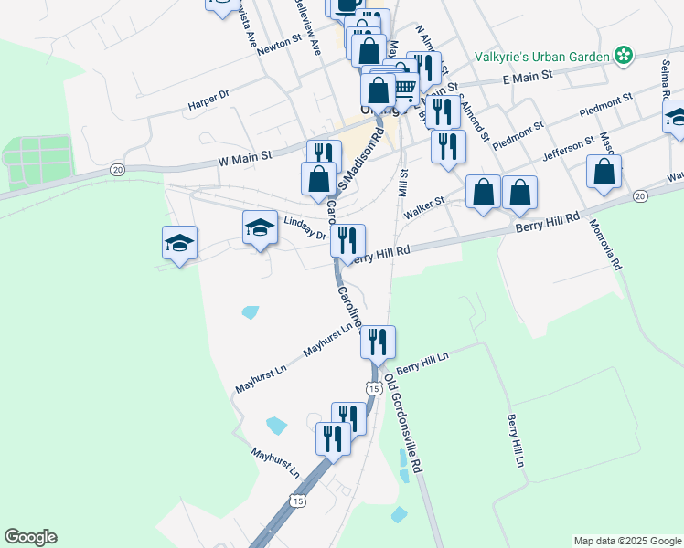 map of restaurants, bars, coffee shops, grocery stores, and more near 249 Caroline Street in Orange