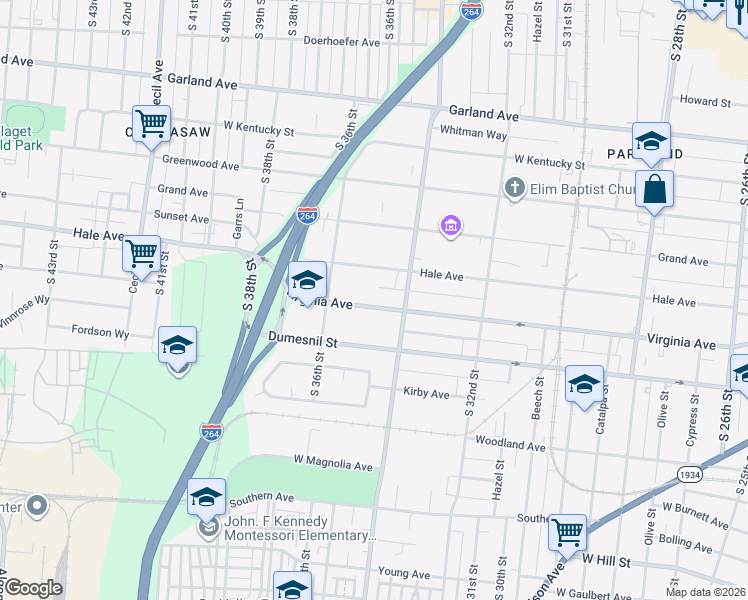 map of restaurants, bars, coffee shops, grocery stores, and more near 3435 Virginia Avenue in Louisville