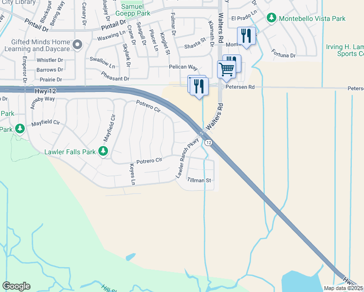 map of restaurants, bars, coffee shops, grocery stores, and more near 1307 Robbins Court in Suisun City