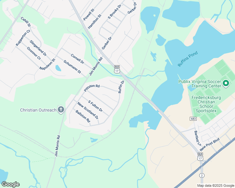 map of restaurants, bars, coffee shops, grocery stores, and more near 2411 Ruffin Drive in Fredericksburg