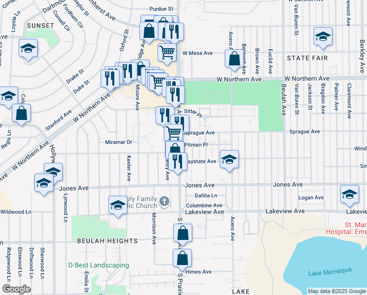 map of restaurants, bars, coffee shops, grocery stores, and more near 1617 Gaylord Avenue in Pueblo