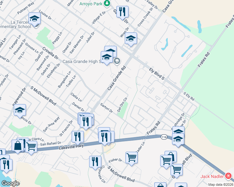 map of restaurants, bars, coffee shops, grocery stores, and more near 21 Del Sol Court in Petaluma