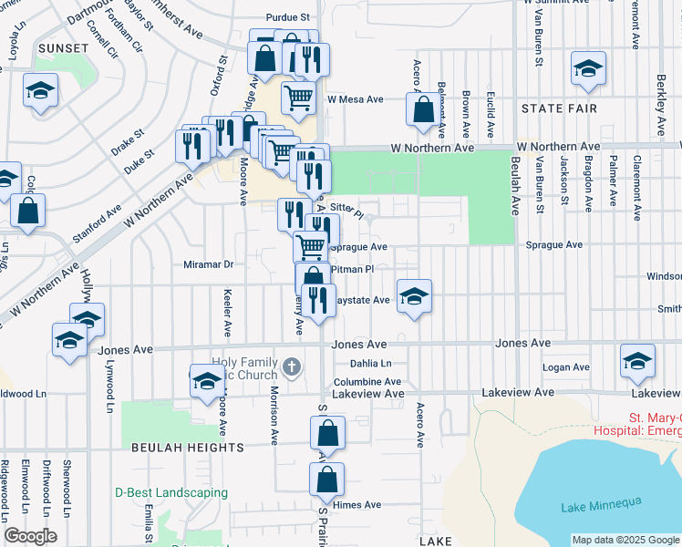 map of restaurants, bars, coffee shops, grocery stores, and more near 1617 Gaylord Avenue in Pueblo