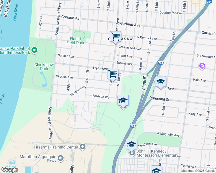 map of restaurants, bars, coffee shops, grocery stores, and more near 1208 Cecil Avenue in Louisville