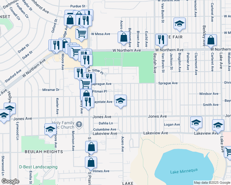 map of restaurants, bars, coffee shops, grocery stores, and more near 1620 Scranton Avenue in Pueblo