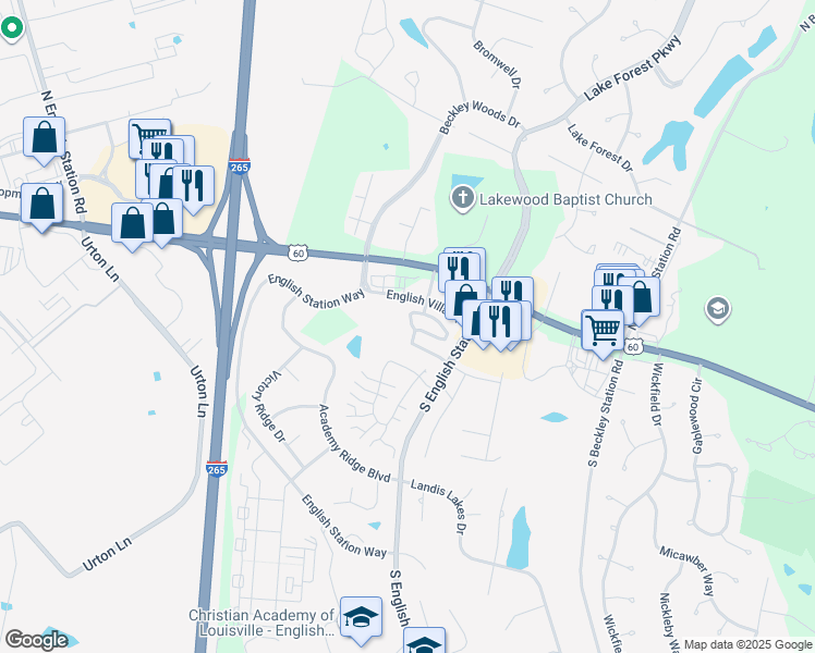 map of restaurants, bars, coffee shops, grocery stores, and more near 202 Charlton Wynde Drive in Louisville