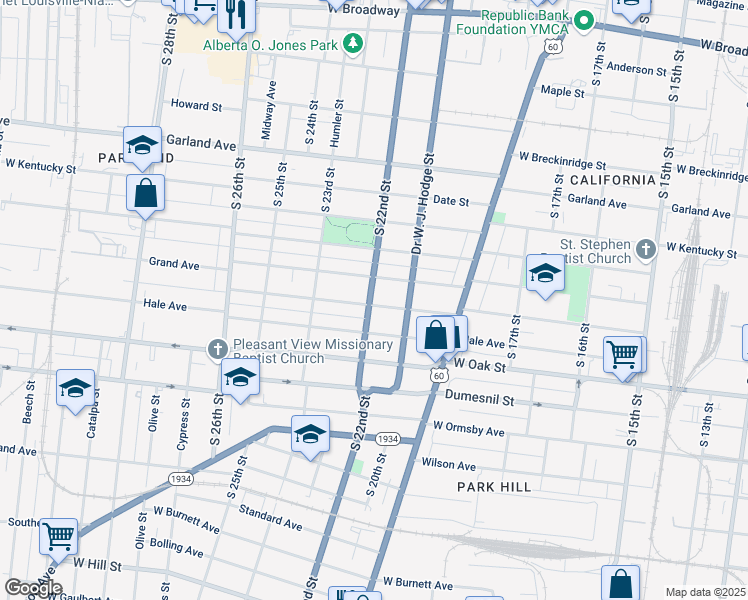 map of restaurants, bars, coffee shops, grocery stores, and more near 2121 Osage Avenue in Louisville