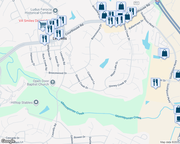 map of restaurants, bars, coffee shops, grocery stores, and more near 2002 Coleman Lane in Fredericksburg