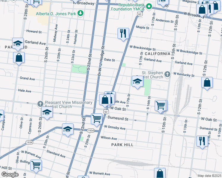 map of restaurants, bars, coffee shops, grocery stores, and more near 1112 Dixie Highway in Louisville